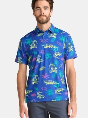 Birdie Bound Crocodile Performance Polo Size 2XL Golf Preppy Athletic Tropical